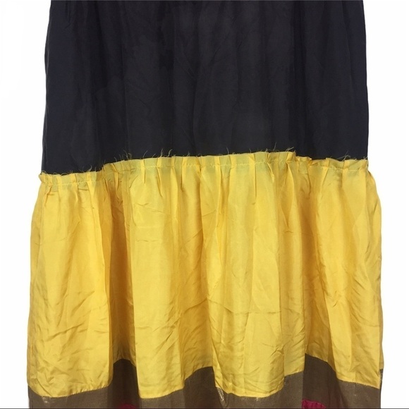 BB DAKOTA Sun Dress 100% Silk Maxi Tiered Bright Colorblock Vacay Summer Medium - Picture 3 of 12